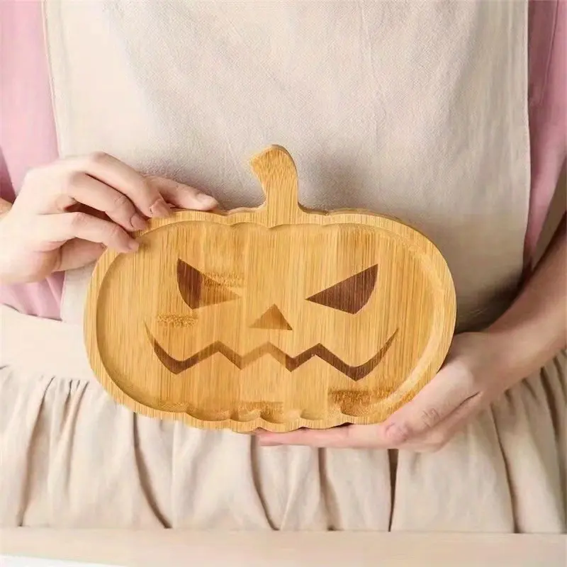1PC Halloween Wooden Tray Holiday Party Plate Party Venue Layout Props Halloween Creative Fruit Plate Household Kitchen Supplies