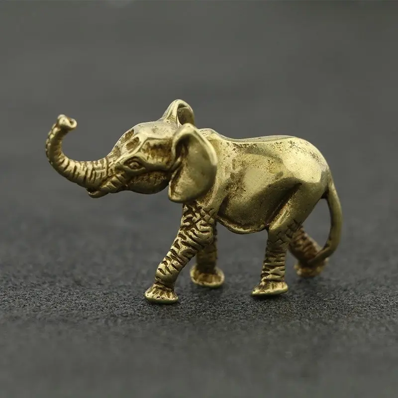Creative Antique Mini Elephant Figurines For Home Decoration Office Tea Pet Desktop Animal Ornaments Bronze Carving Handles