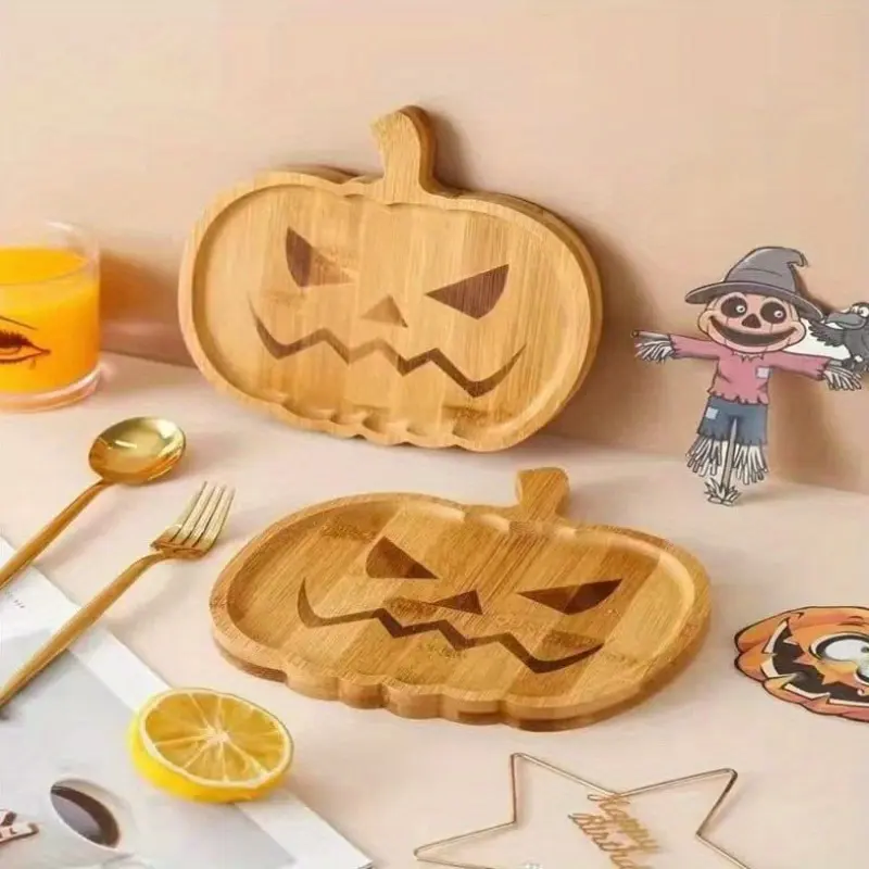 1PC Halloween Wooden Tray Holiday Party Plate Party Venue Layout Props Halloween Creative Fruit Plate Household Kitchen Supplies