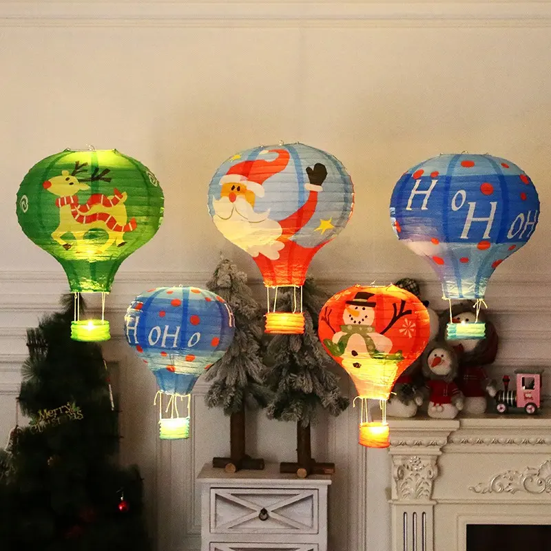 1PC Santa Claus Elk Hot Air Balloon 12 Inch Paper Lantern Lampshade DIY Crafts Ceiling Hanging Xmas Decorations Party Supplies