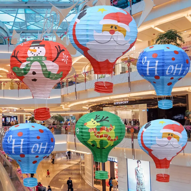 1PC Santa Claus Elk Hot Air Balloon 12 Inch Paper Lantern Lampshade DIY Crafts Ceiling Hanging Xmas Decorations Party Supplies