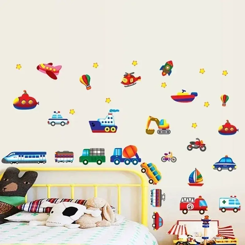 Cartoon Truck Tractor Car Children's Room Wall Sticker Vehicle Wall Sticker Photo Wallpaper Home Decor Mural Decal