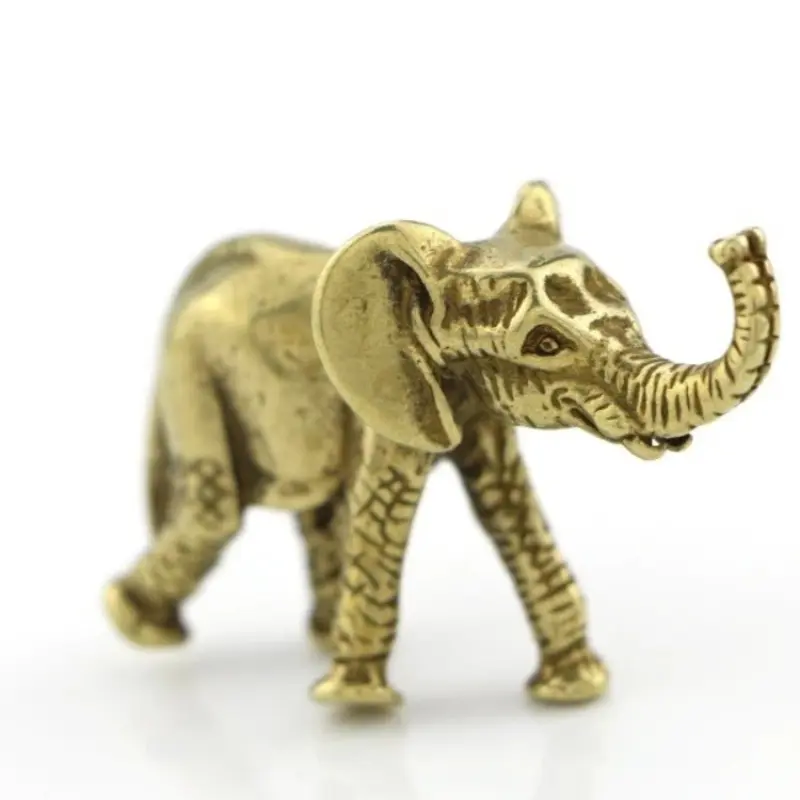 Creative Antique Mini Elephant Figurines For Home Decoration Office Tea Pet Desktop Animal Ornaments Bronze Carving Handles