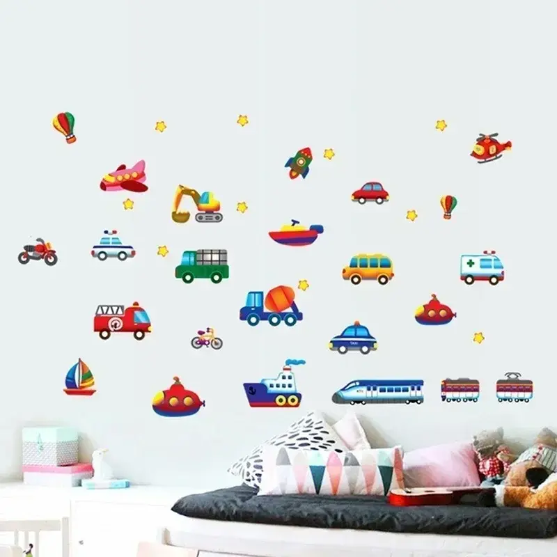 Cartoon Truck Tractor Car Children's Room Wall Sticker Vehicle Wall Sticker Photo Wallpaper Home Decor Mural Decal