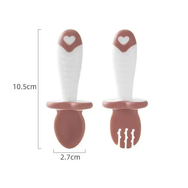 Practical Baby Spoon Fork Silicone Children's Tableware Set Feeding Baby Tableware Learning Spoon Set Short Simple Spoon