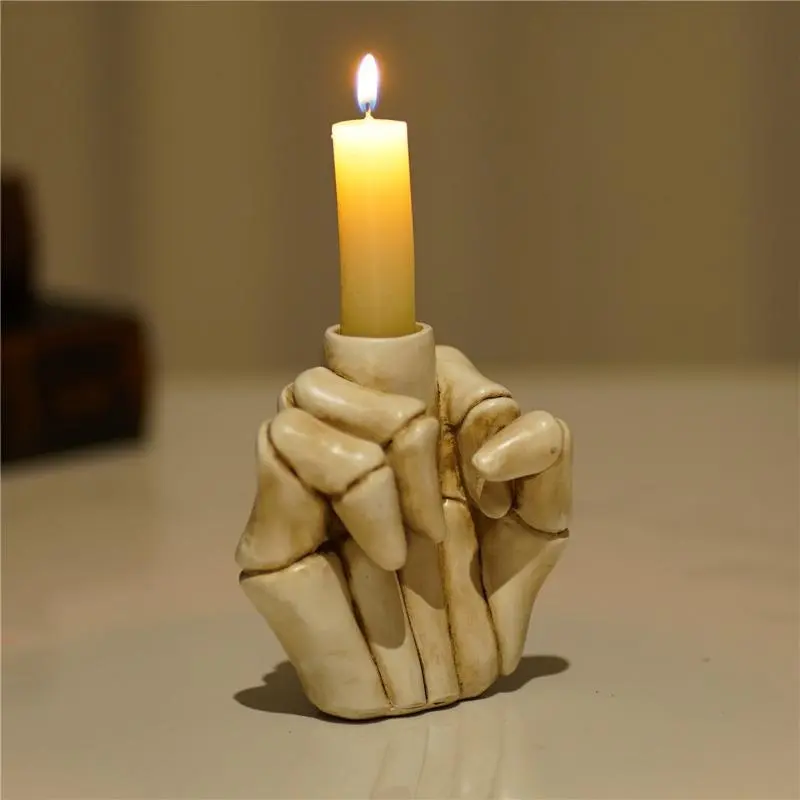 Candle Holder Halloween Skeleton Hand Candle Holder Sculpture Candlestick Halloween Decorative