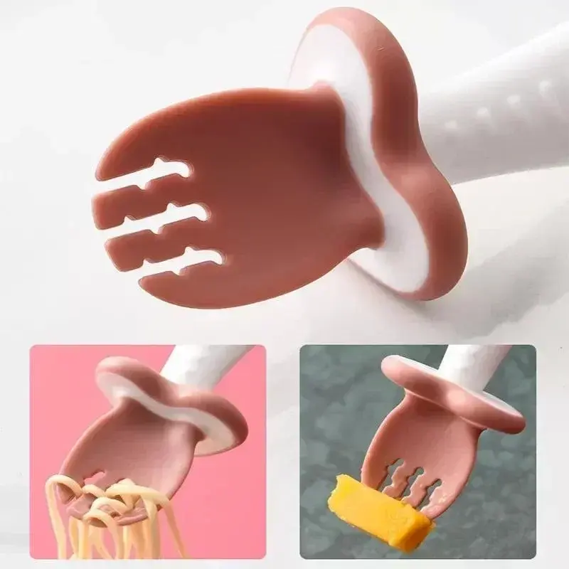 Practical Baby Spoon Fork Silicone Children's Tableware Set Feeding Baby Tableware Learning Spoon Set Short Simple Spoon