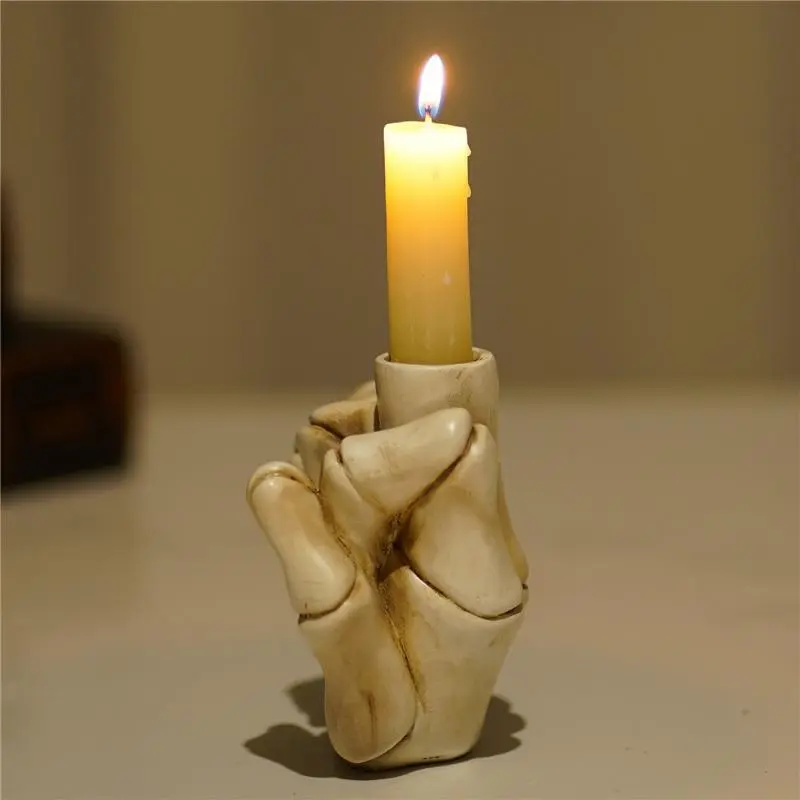 Candle Holder Halloween Skeleton Hand Candle Holder Sculpture Candlestick Halloween Decorative