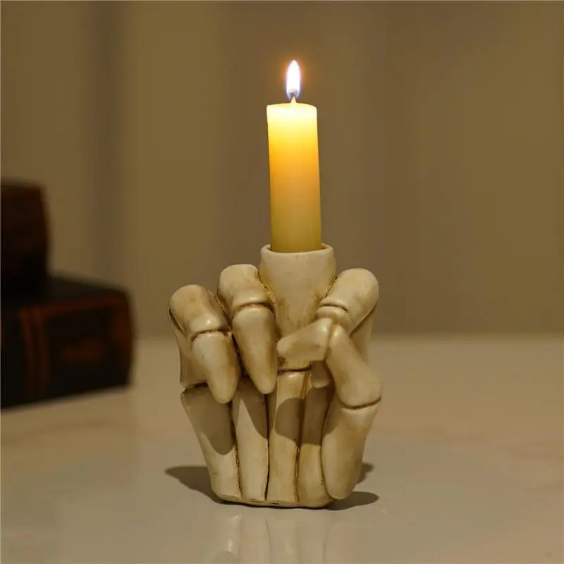 Candle Holder Halloween Skeleton Hand Candle Holder Sculpture Candlestick Halloween Decorative