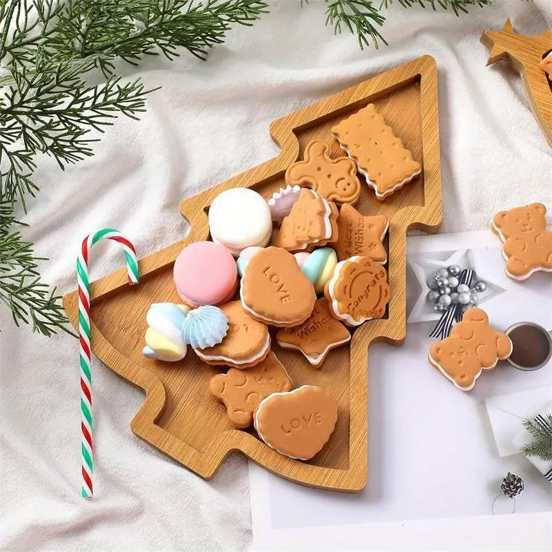 New 1PC Ghost Pumpkin Christmas Tree Wooden Tray Holiday Party Plate Tableware Dried Fruit Snacks Tray Layout Props Fruit Plate