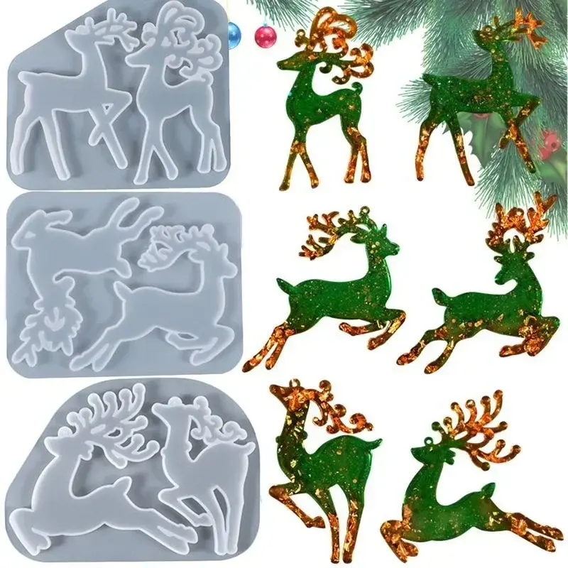 New Epoxy Irregular Jewelry Making Tools Earrings Christmas Resin Mold Elk Keychain Pendant Silicone Mould Xmas Tree Ornament