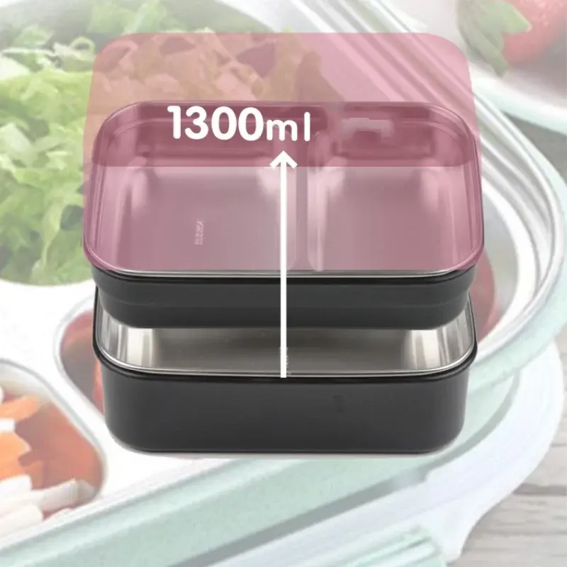New Double Layer Bento Lunch Box PP Cute Meal Box 304stainless Steel Tableware Bento Lunch Box Home Kitchen Supplies