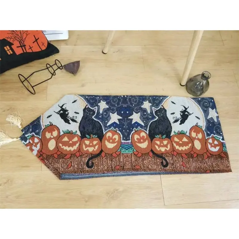 Decorative Table Runner Linen Tablecloth with Tassels for Halloween Easter Dinner Supplies Home Decorations