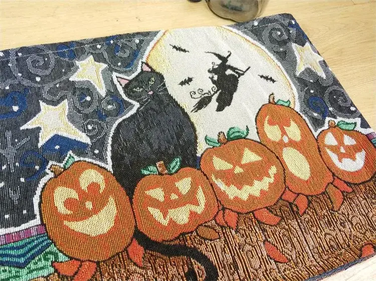 Decorative Table Runner Linen Tablecloth with Tassels for Halloween Easter Dinner Supplies Home Decorations