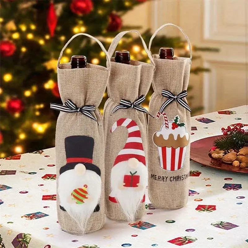Creative Christmas Decor Product Faceless Elderly Doll Handheld Wine Bottle Cover Christmas Champagne Red Wine Bag Desktop Decor