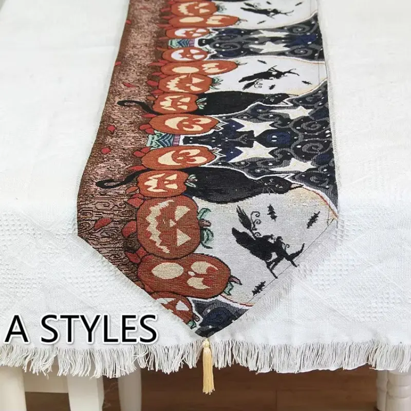 Decorative Table Runner Linen Tablecloth with Tassels for Halloween Easter Dinner Supplies Home Decorations