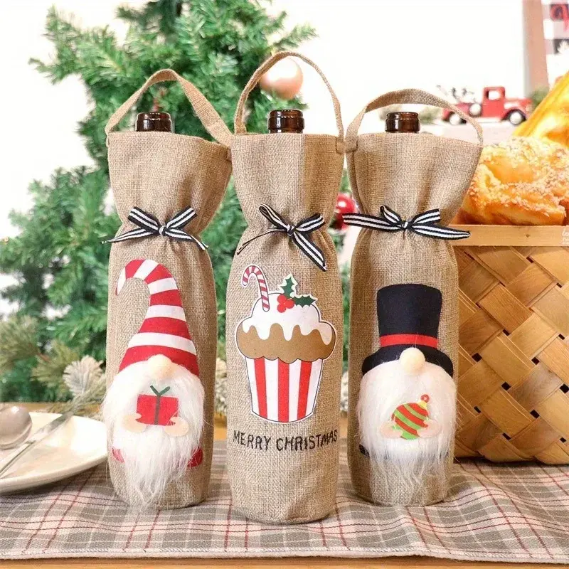 Creative Christmas Decor Product Faceless Elderly Doll Handheld Wine Bottle Cover Christmas Champagne Red Wine Bag Desktop Decor
