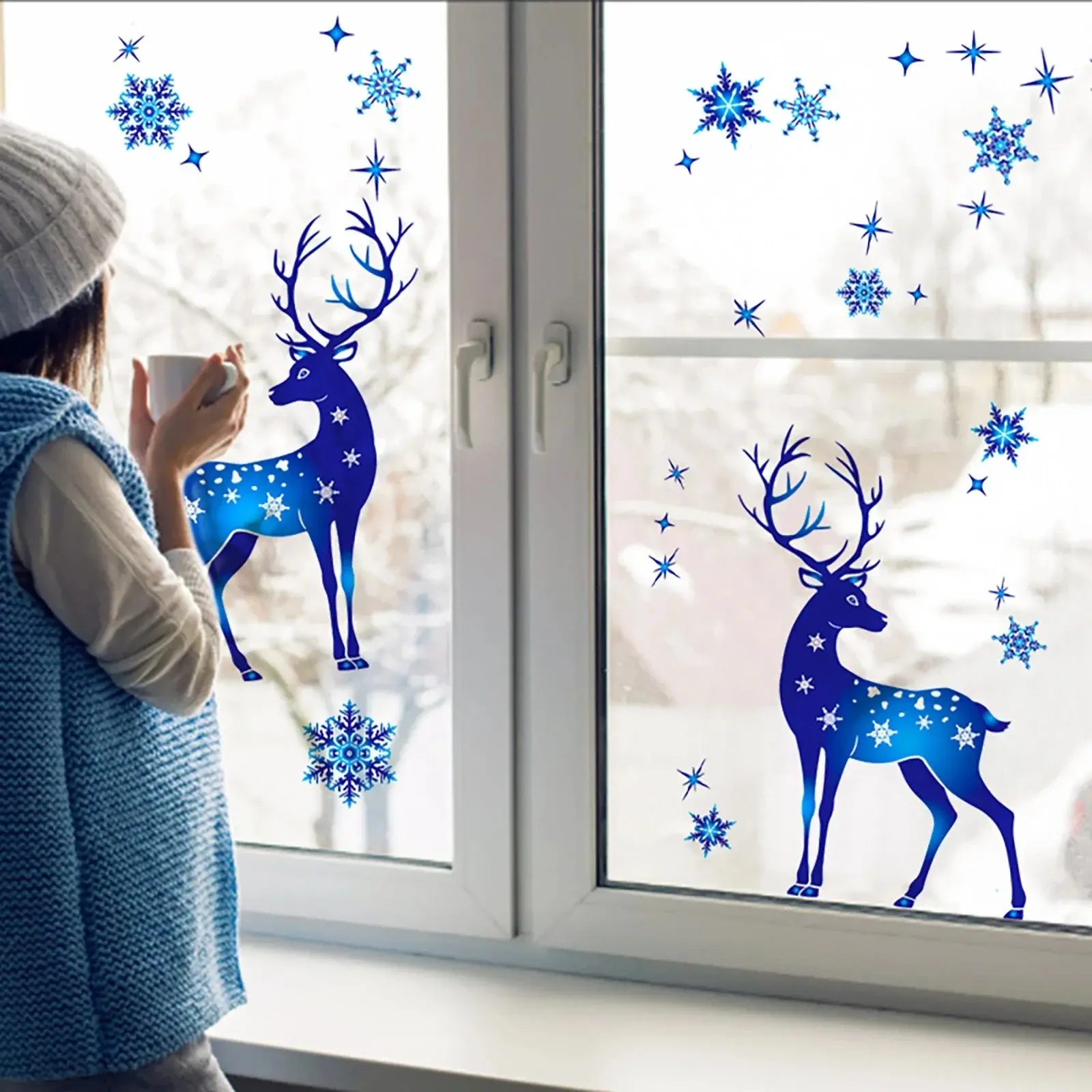 Christmas Window Glass Stickers Elk Snowflakes Wall Stickers Christmas Decoration Home Childrens Room Christmas Decals New Year