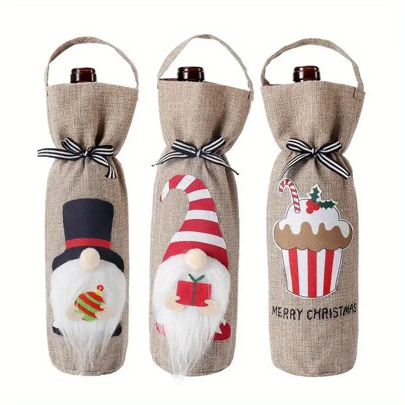 Creative Christmas Decor Product Faceless Elderly Doll Handheld Wine Bottle Cover Christmas Champagne Red Wine Bag Desktop Decor