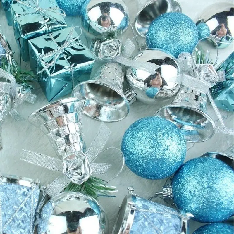 Beautiful 32Pcs Plastic Lake Blue Christmas Pack Pendant Tree Ornaments Pendant Decorations For Home Festive Party Supplies Gift