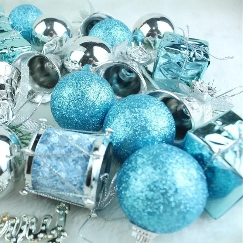 Beautiful 32Pcs Plastic Lake Blue Christmas Pack Pendant Tree Ornaments Pendant Decorations For Home Festive Party Supplies Gift