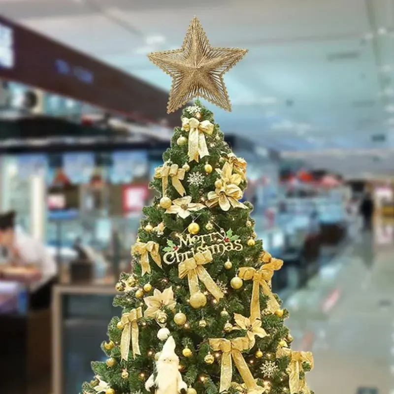 New Three Dimensional Five Pointed Star Christmas Tree Top Gold Glitter Iron Decorations Christmas Window Scene Layout