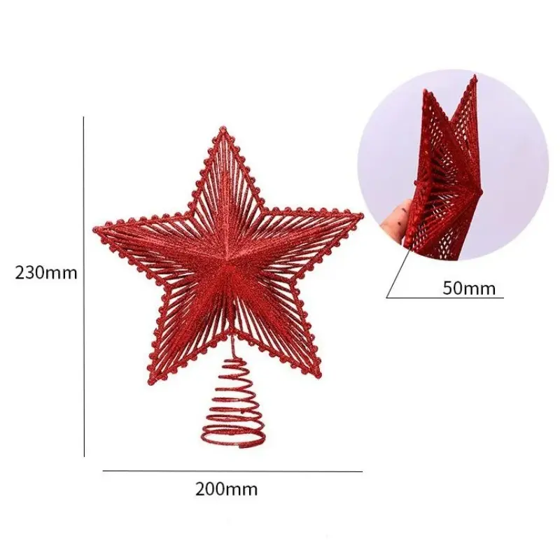 New Three Dimensional Five Pointed Star Christmas Tree Top Gold Glitter Iron Decorations Christmas Window Scene Layout
