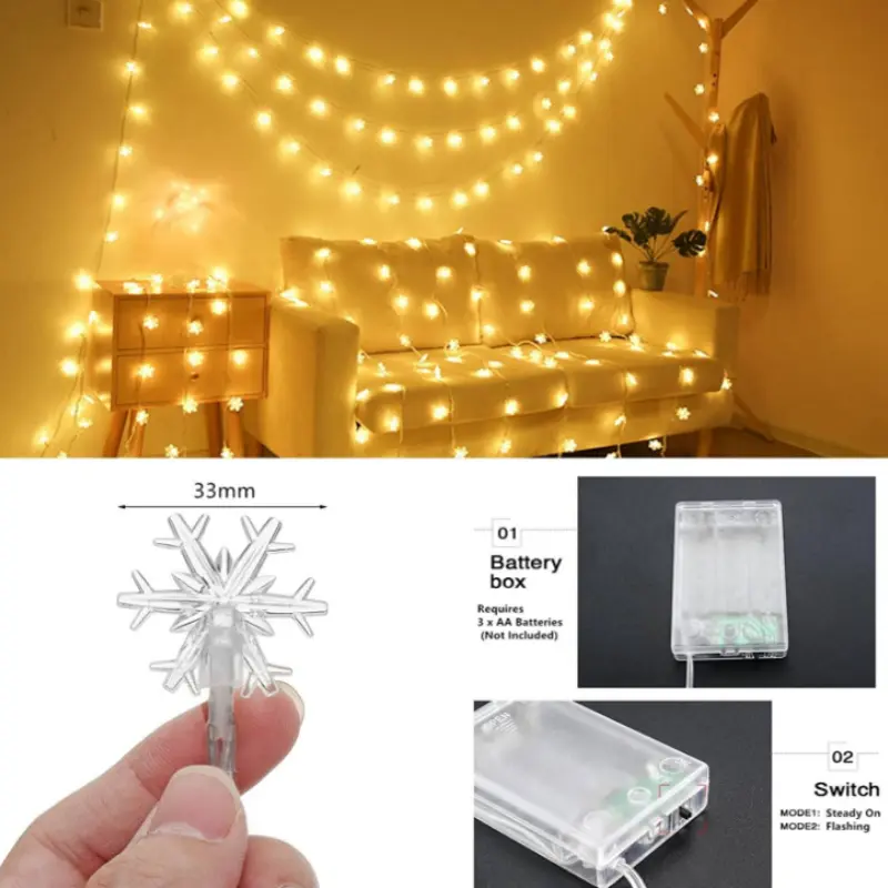 Snowflake LED Lights Christmas Decoration Home Xmas Tree Hanging Garland Christmas Ornaments 2025 New Year Gifts