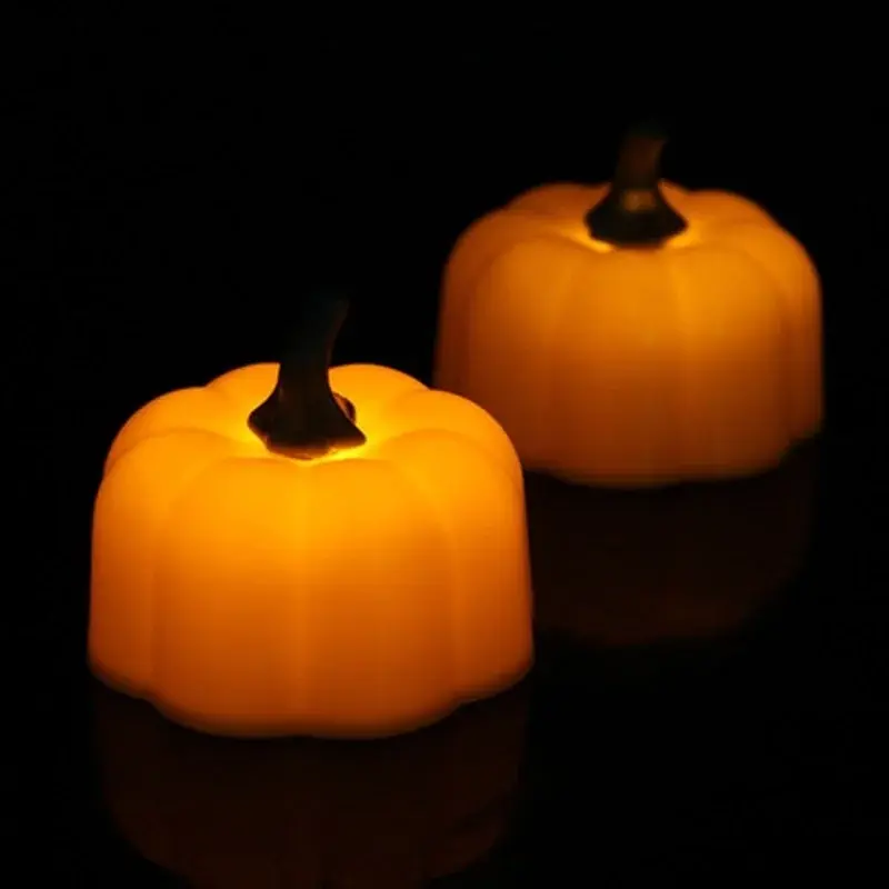 2pcs/lot Halloween Holiday Decoration LED Electronic Candle Pumpkin Candle Light Yellow Flash Halloween Pumpkin Light