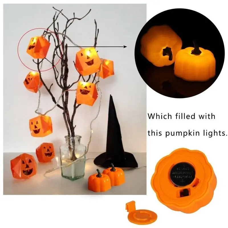 2pcs/lot Halloween Holiday Decoration LED Electronic Candle Pumpkin Candle Light Yellow Flash Halloween Pumpkin Light