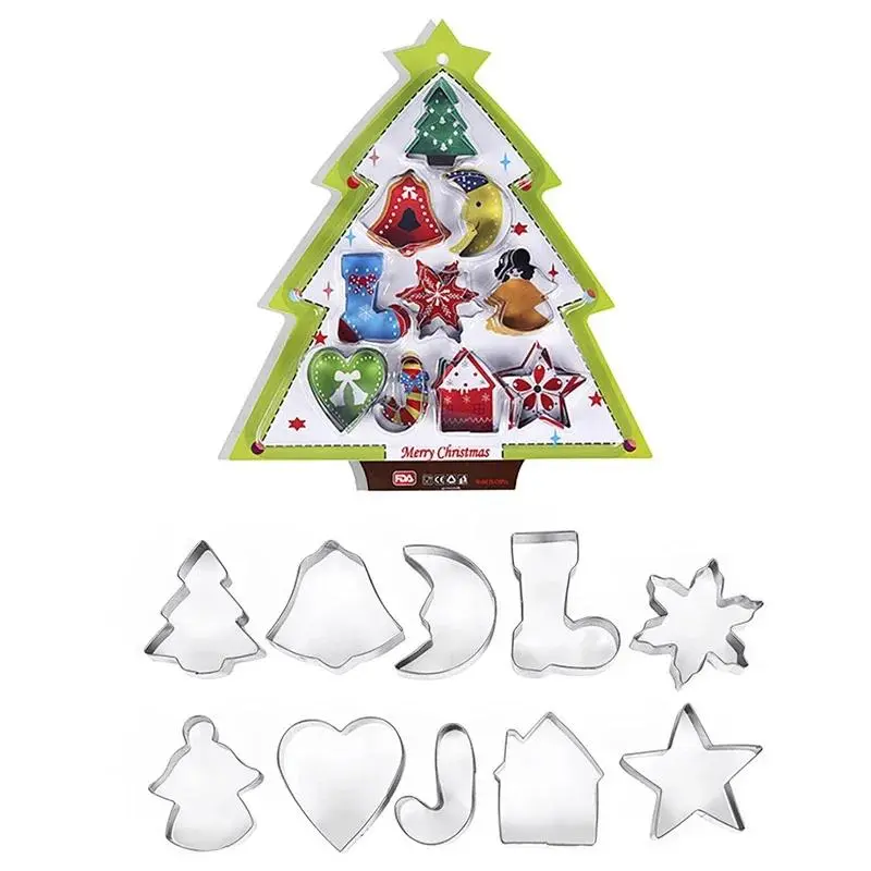 New 10Pcs/set Christmas Cookie Cutter Stainless Steel Cut Candy Biscuit Mold Cooking Tools Christmas Theme Cutters Baking