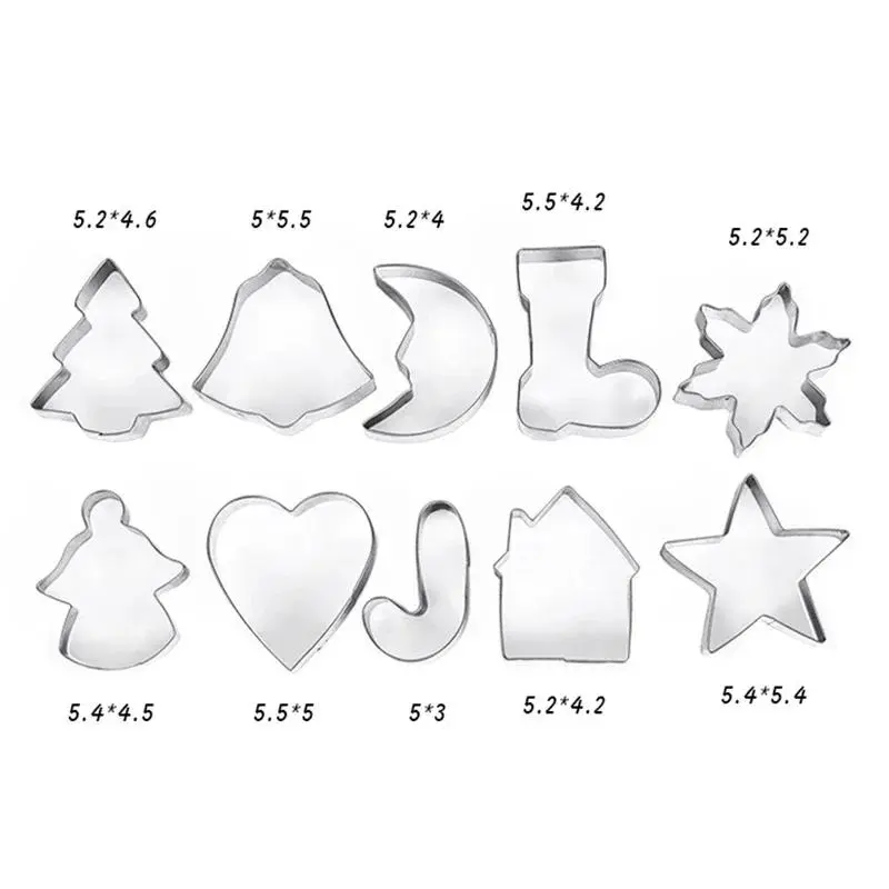 New 10Pcs/set Christmas Cookie Cutter Stainless Steel Cut Candy Biscuit Mold Cooking Tools Christmas Theme Cutters Baking