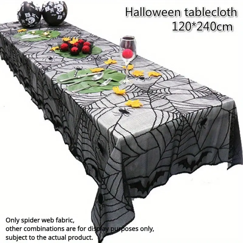 Creative Design Lace Spider Web Skeleton Skull Tablecloth Halloween Decoration Lace Spider Web Scarf Cover 120*240cm Tablecloth