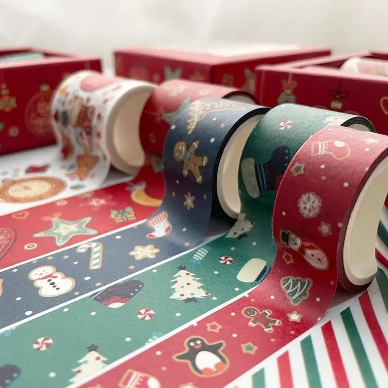 New 6Rolls/ Box Christmas Pattern Tape Xmas Gift Decorative 3 Meters Merry Christmas Masking Tape Set Scrapbooking Sticker Label
