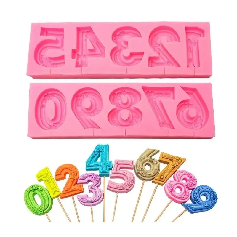 New 0-9 Birthday Plug-in Digital Silicone Mold DIY Candle Chocolate Lollipop Fondant Baking Bakeware Kitchen Tool Cake Decor