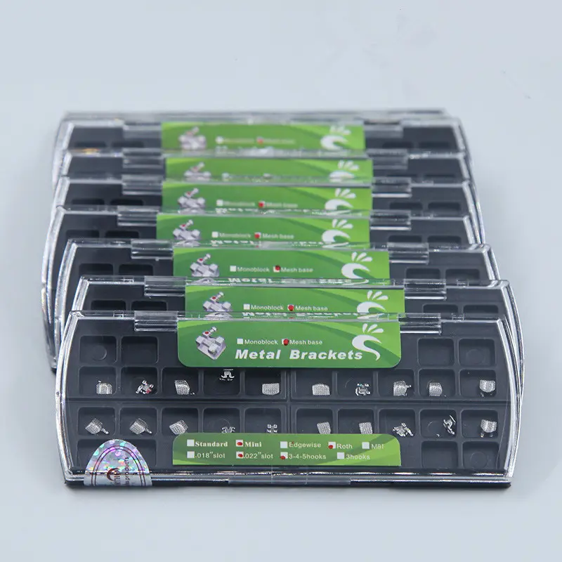100 Packs Mini Roth 022 Slot 3 4 5 Hooks Dental Orthodontics Metal Brackets With Box Mesh Base MIM Metal Ultrathin