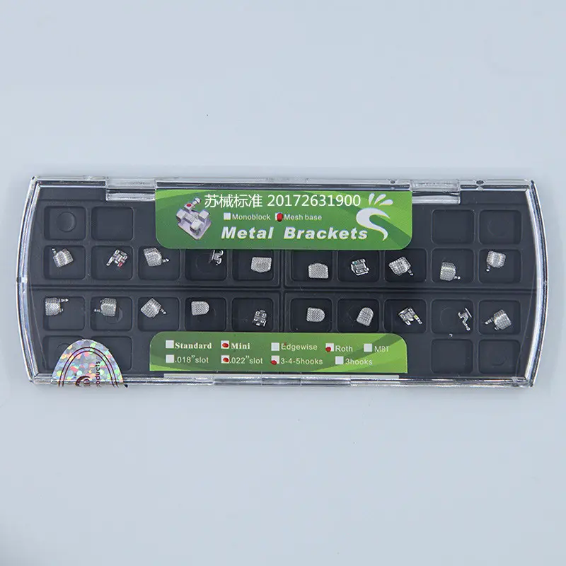 100 Packs Mini Roth 022 Slot 3 4 5 Hooks Dental Orthodontics Metal Brackets With Box Mesh Base MIM Metal Ultrathin