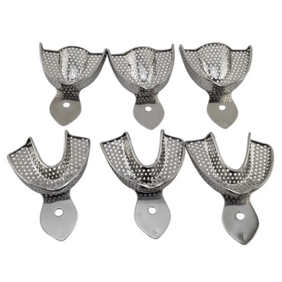 10Pcs Stainless Steel Dental Impression Trays Upper Lower Teeth Holder Denspay Autoclavable Denture Teeth Tray Dental Lab Tools