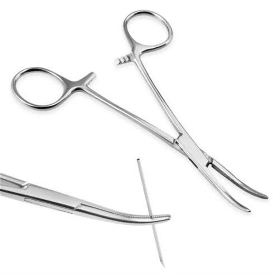 1pc Stainless Steel Hemostatic Forceps Surgical Forceps Tool Hemostat Locking Clamps Forceps Fishing Pliers Curved Tip