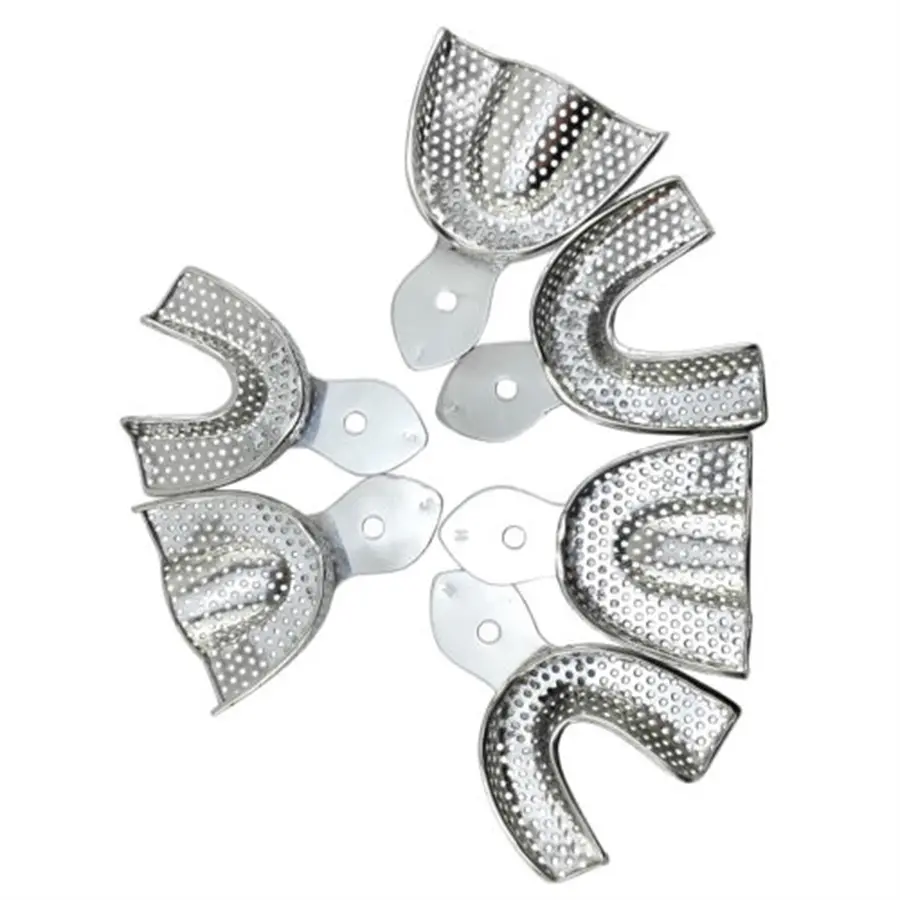 2Pcs Stainless Steel Dental Impression Trays Upper Lower Teeth Holder Denspay Autoclavable Denture Teeth Tray Dental Lab Tools