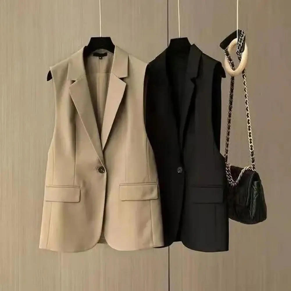 Women Sleeveless Korean Lapel Suit Vest Temperament Sleeveless Suit Jacket Female Casual Long Vest Suit Short Blazer