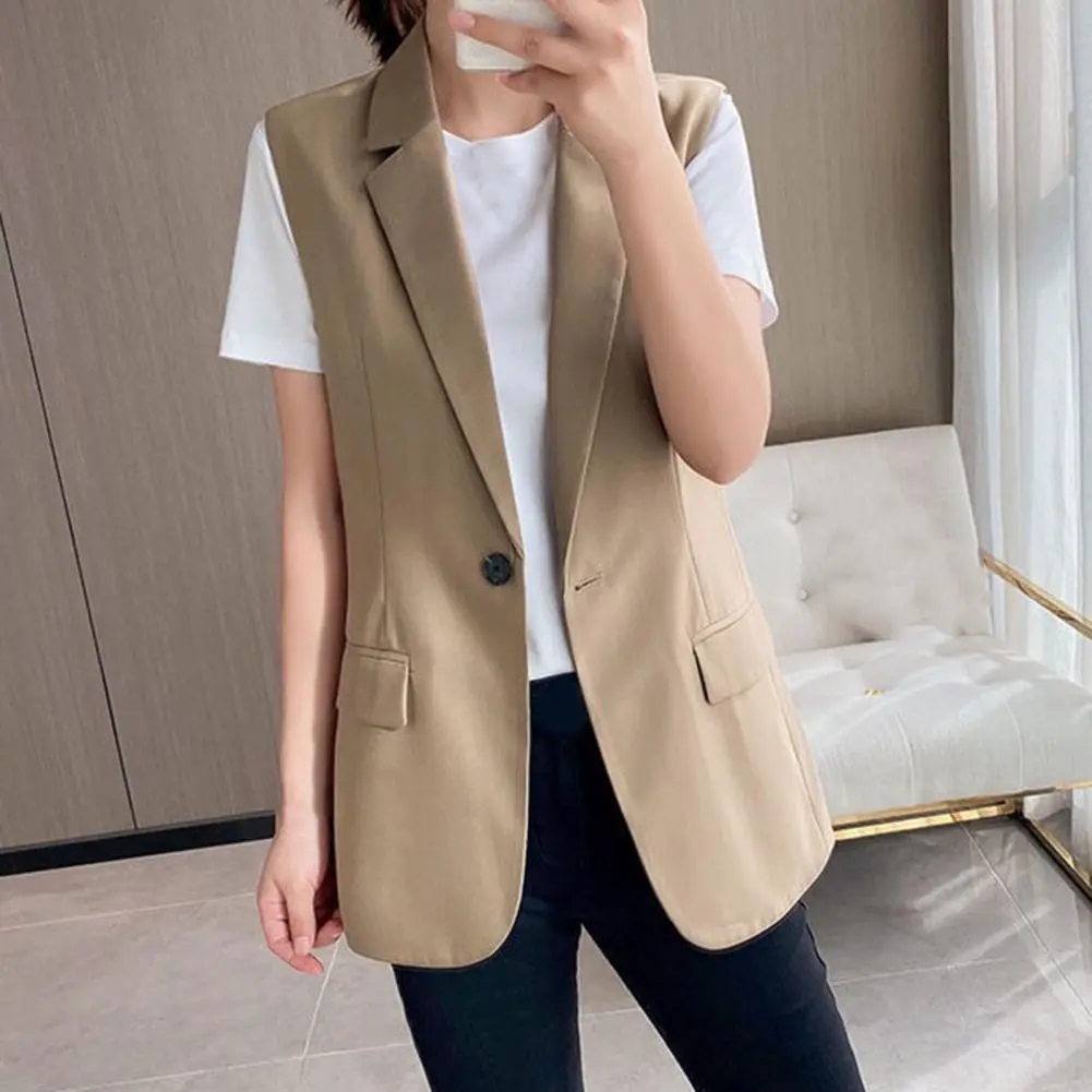 Women Sleeveless Korean Lapel Suit Vest Temperament Sleeveless Suit Jacket Female Casual Long Vest Suit Short Blazer