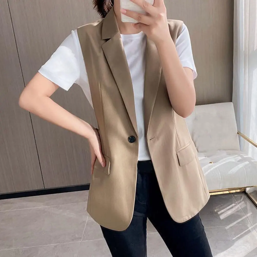 Women Sleeveless Korean Lapel Suit Vest Temperament Sleeveless Suit Jacket Female Casual Long Vest Suit Short Blazer
