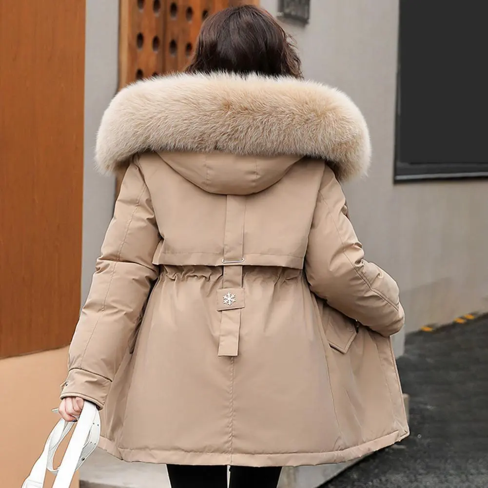 2024 Down Cotton Coat Women's Thickened Padded Parkas Plush Fur Hood Winter Cotton Coat Drawstring Trech Style Women Down Jacket
