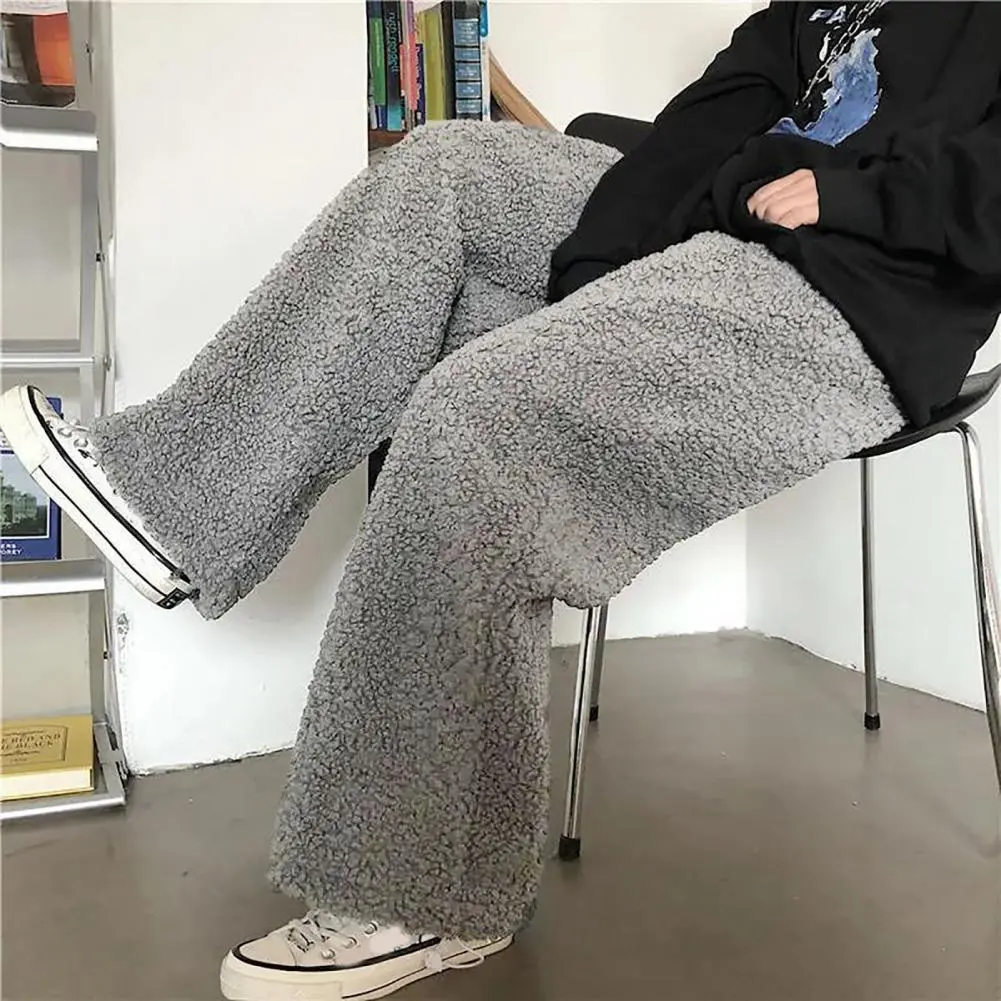 Plush Women Pants Thickened Imitation Cashmere Elastic Waist Women Trousers Straight Ankle Tied Pants Winter Warm Casual Pants
