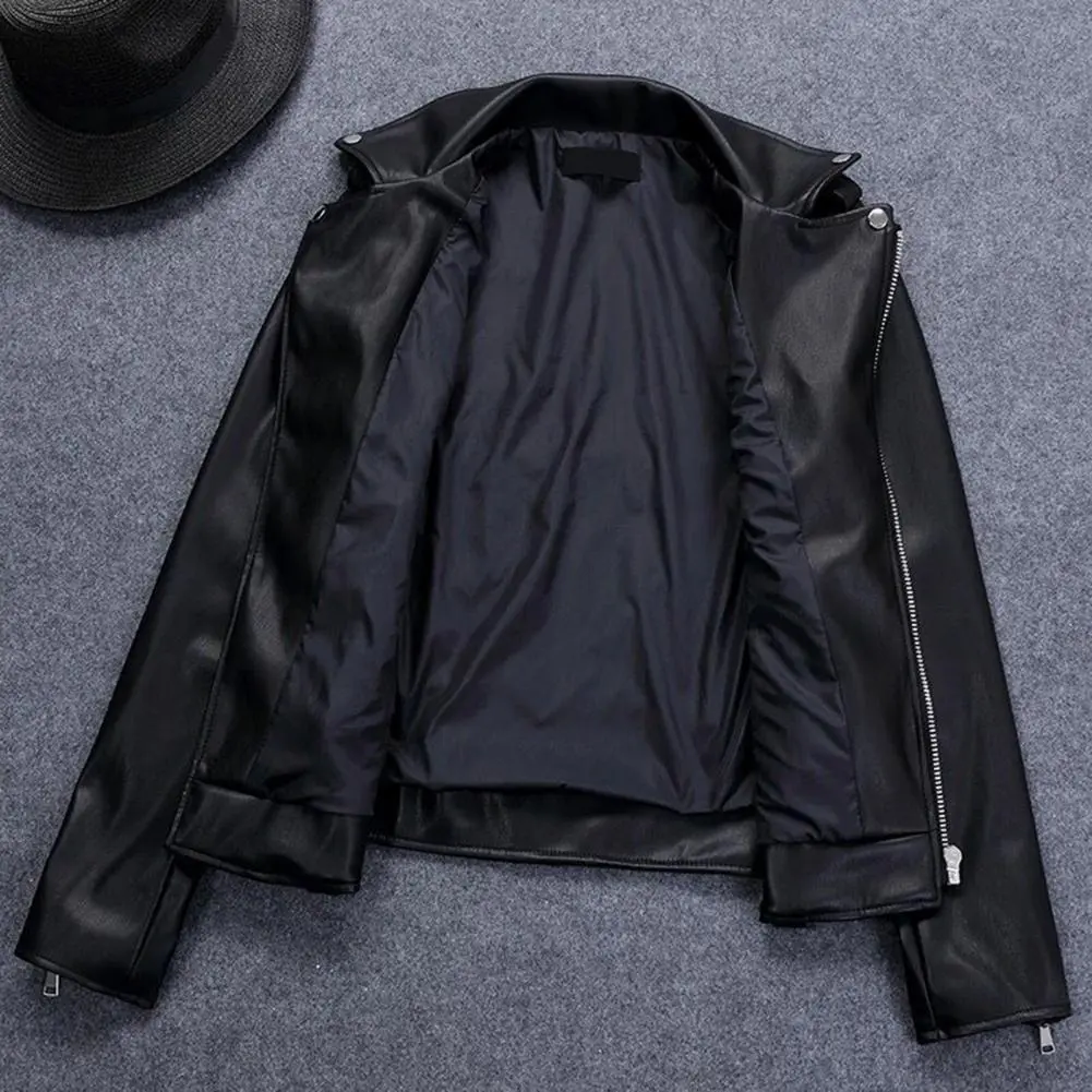 Women Jacket Faux Leather Turn-down Collar Zip-up Zipper jackets Long Sleeves Motorcycle Jacket Coat Travel Motor Outerwear