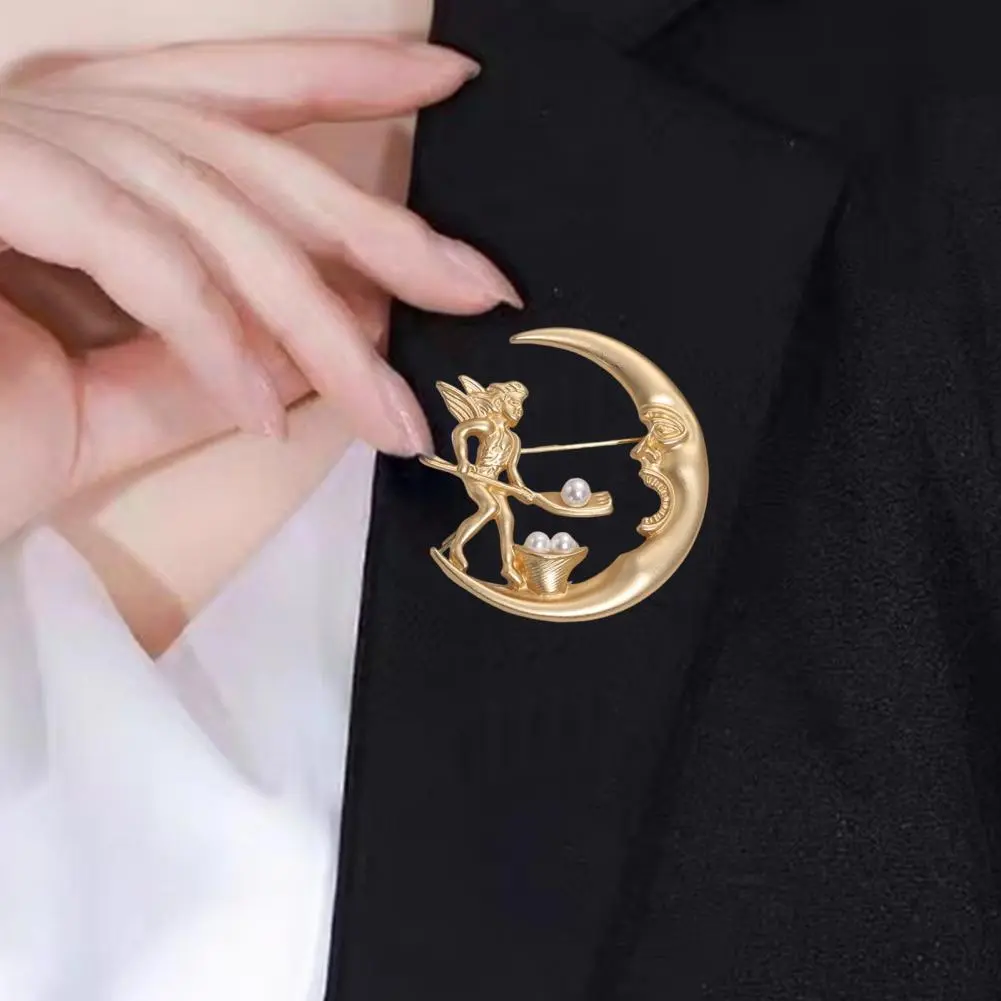 Moon Sun Face Women Brooch Rhinestone Retro Baroque Style Suit Coat Collar Hat Scarf Decoration Clothes Pin Leaf Brooch Jewelry