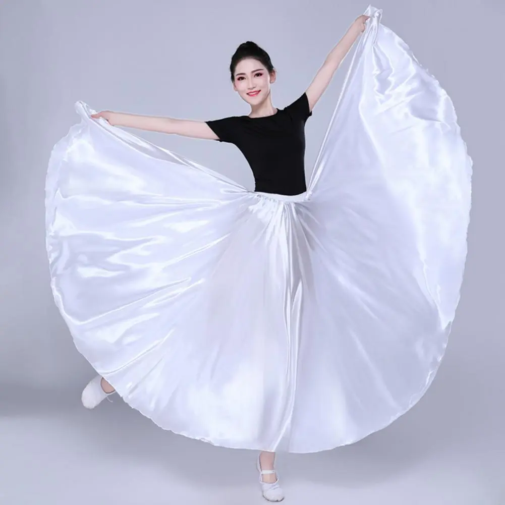 2025 Long Spanish Skirt Women Performance Belly Dance Skirt High Elastic Waist Pleated Super Big Hem Satin Pleated Maxi Skirts