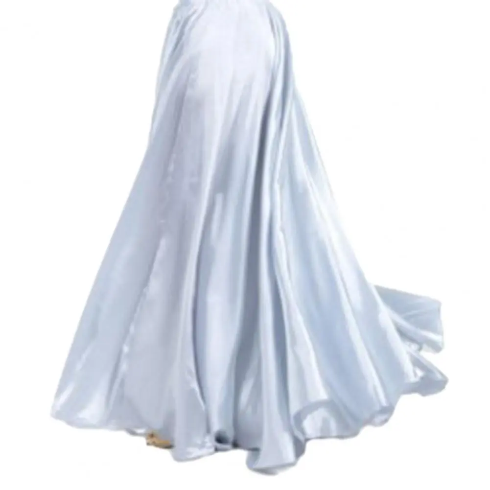 2025 Long Spanish Skirt Women Performance Belly Dance Skirt High Elastic Waist Pleated Super Big Hem Satin Pleated Maxi Skirts