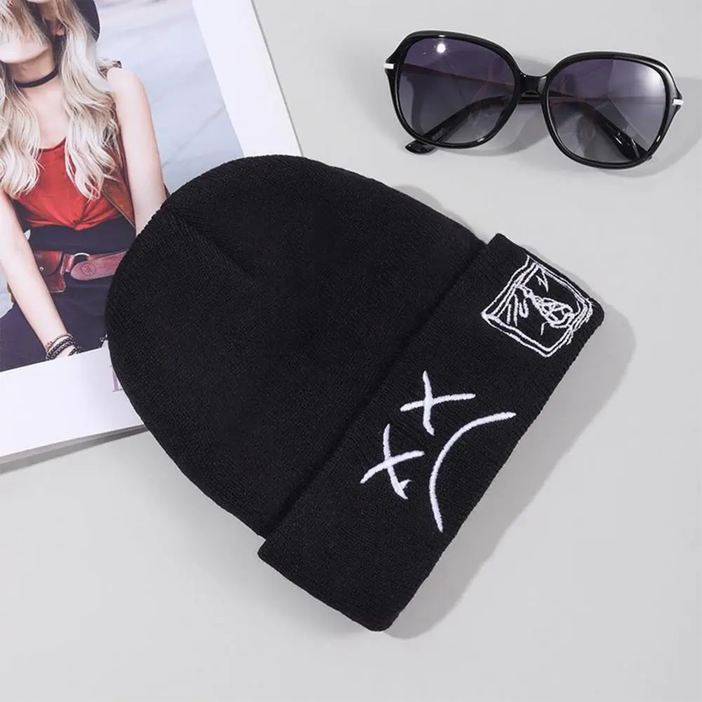 Men Women Knitted Hat Versatile Knitted Hat Hop Style Embroidered Knit Hat for Women Men Warm Woolen Beanie with Expression